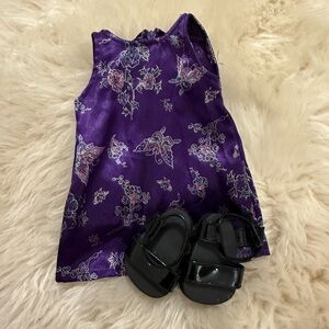 American Girl Violet Floral Dress with Glossy Black Shoes